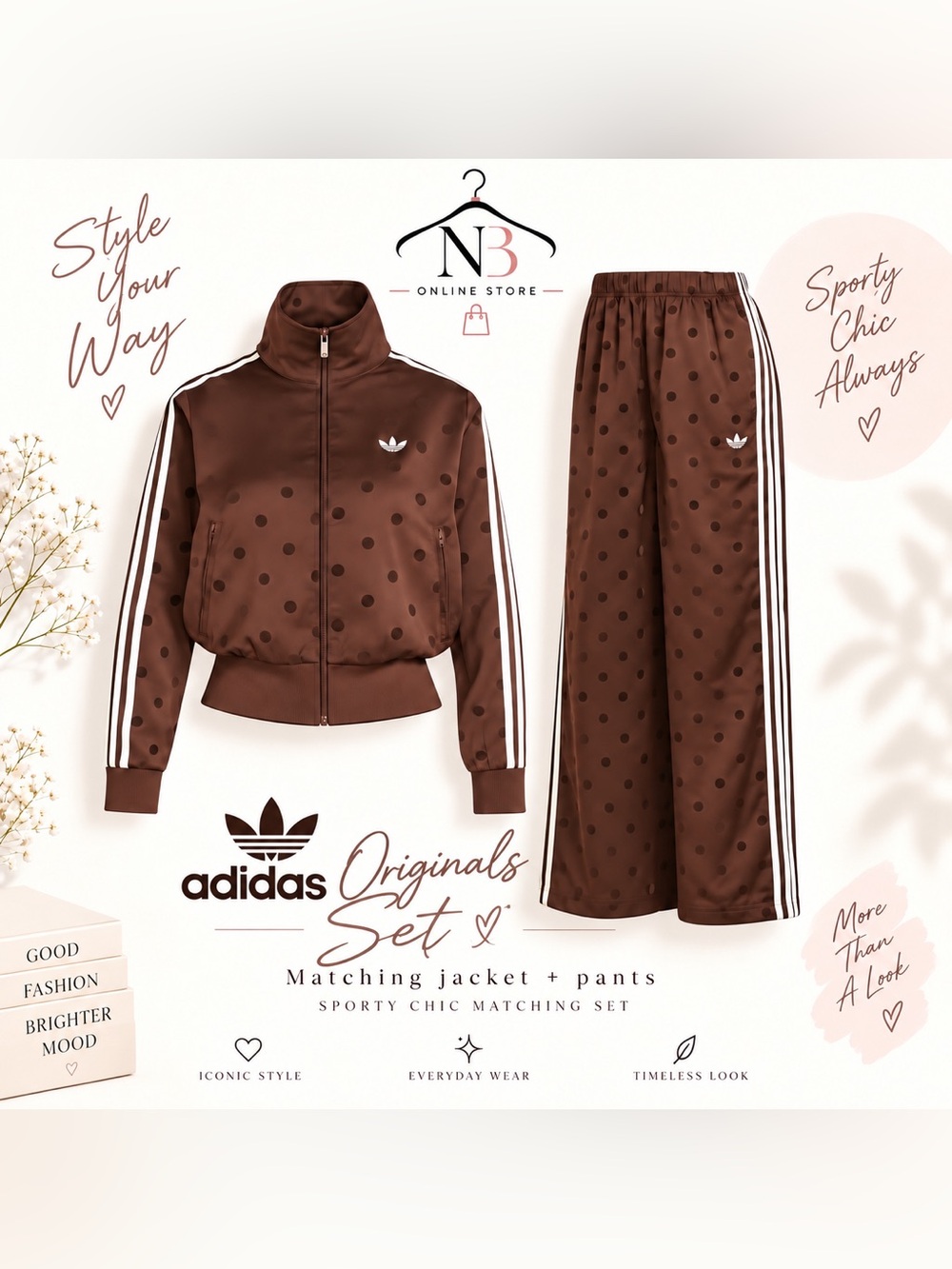 Adidas originals Brown Polka Dot Track Jacket & Pants Set